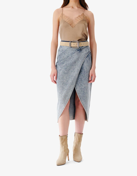 ETANA FADED DENIM MIDI SKIRT